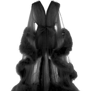 Women Long Lingerie Tulle Bathrobe Wedding